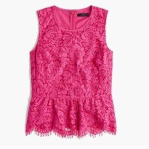 JCrew Lace Flowy Peplum Hot Pink, Size 10